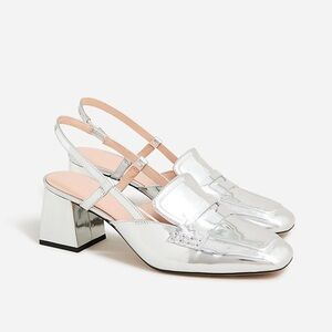 J. Crew Layne Slingback Loafer Heels in Metallic Leather